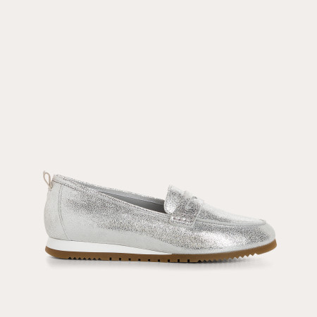 Barbados moccasins in cracked metallic leather