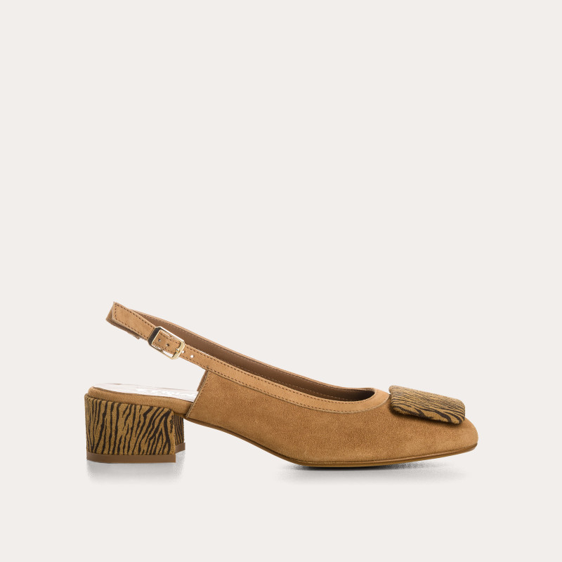 Ballerines slingbacks Rime en cuir velours imprimé zèbre | Reqins