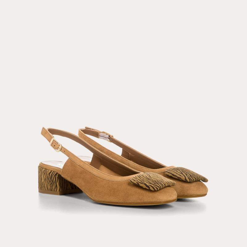 Ballerines slingbacks Rime en cuir velours imprimé zèbre | Reqins