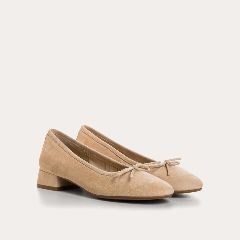 Ballerines Sofia à talons en cuir velours à nœud | Reqins