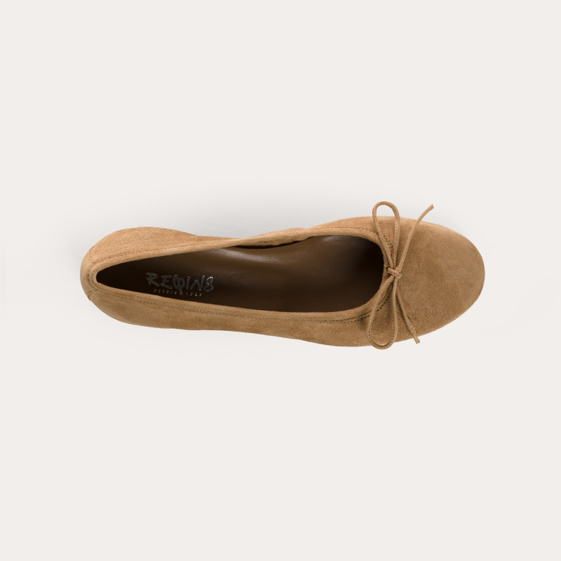 Ballerines Sofia à talons en cuir velours à nœud | Reqins