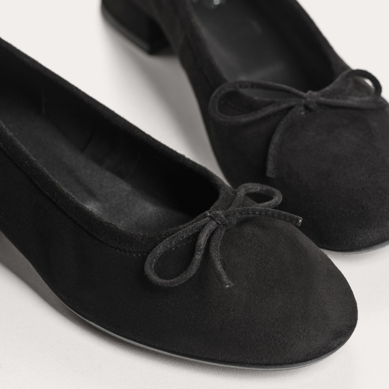 Ballerines Sofia à talons en cuir velours à nœud | Reqins