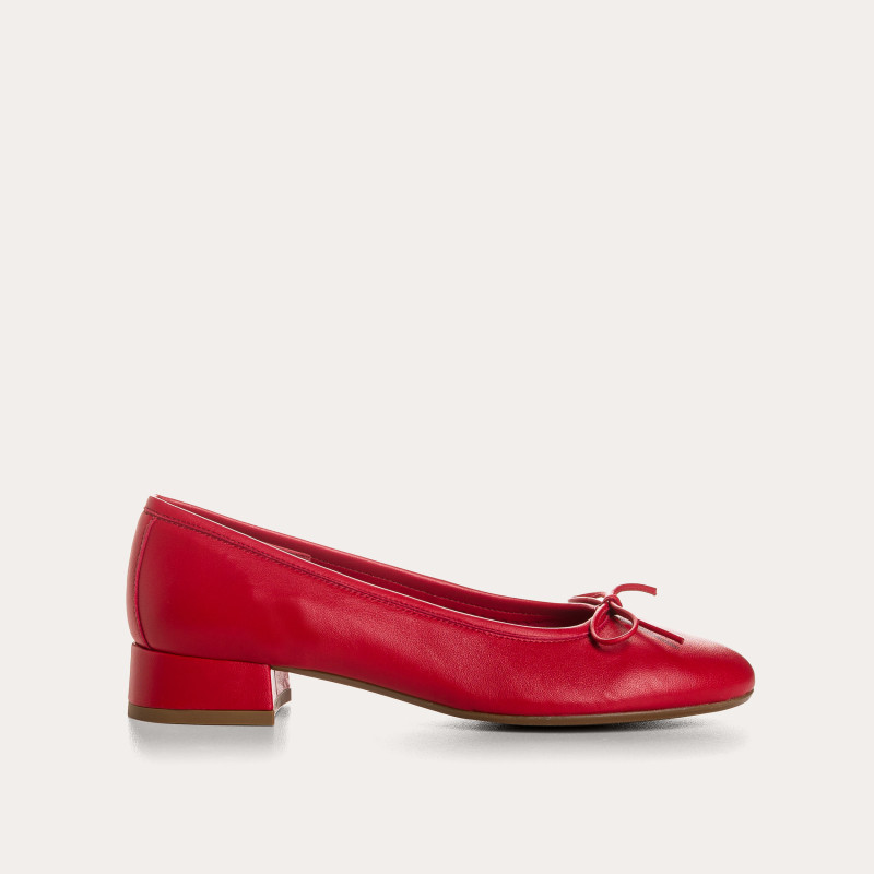 Sofia Smooth Leather Heeled Ballerinas with Bow | Reqins