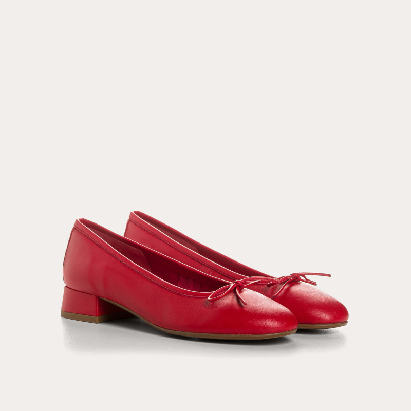 Sofia Smooth Leather Heeled Ballerinas with Bow | Reqins