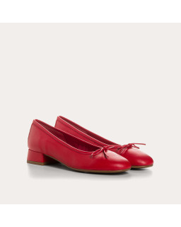 Sofia Smooth Leather Heeled Ballerinas with Bow | Reqins