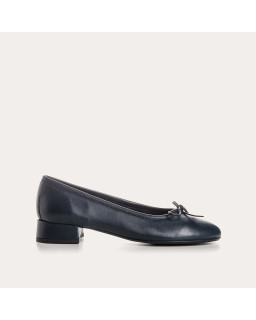 Sofia Smooth Leather Heeled Ballerinas with Bow | Reqins