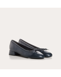 Sofia Smooth Leather Heeled Ballerinas with Bow | Reqins