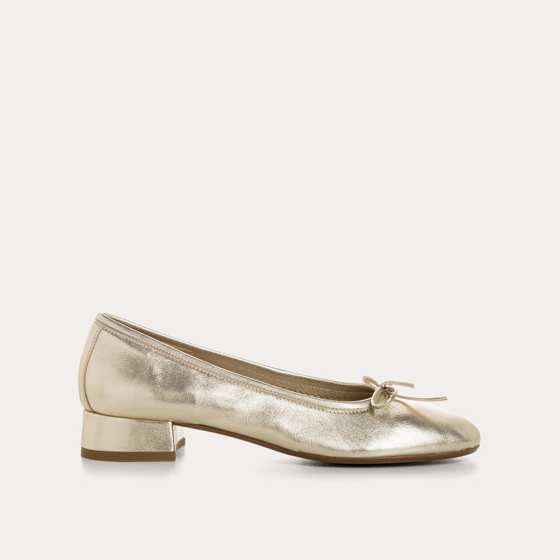 Sofia Metallic Leather Heeled Ballerinas with Bow | Reqins