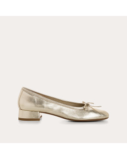 Sofia Metallic Leather Heeled Ballerinas with Bow | Reqins