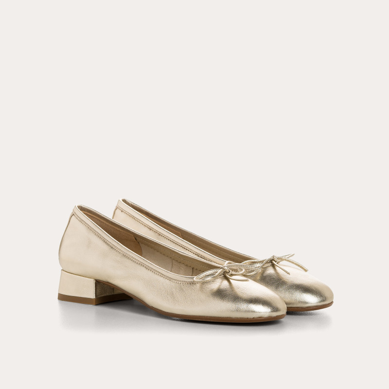 Sofia Metallic Leather Heeled Ballerinas with Bow | Reqins