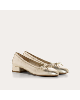 Sofia Metallic Leather Heeled Ballerinas with Bow | Reqins