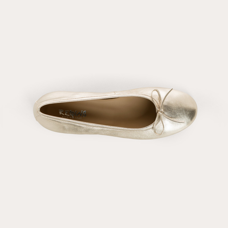 Sofia Metallic Leather Heeled Ballerinas with Bow | Reqins