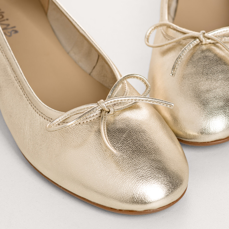 Sofia Metallic Leather Heeled Ballerinas with Bow | Reqins