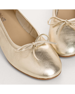 Sofia Metallic Leather Heeled Ballerinas with Bow | Reqins