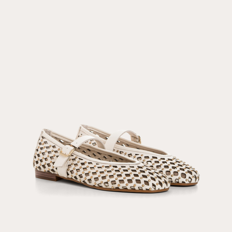 Kamia Mary Janes in braided leather - Natural elegance
