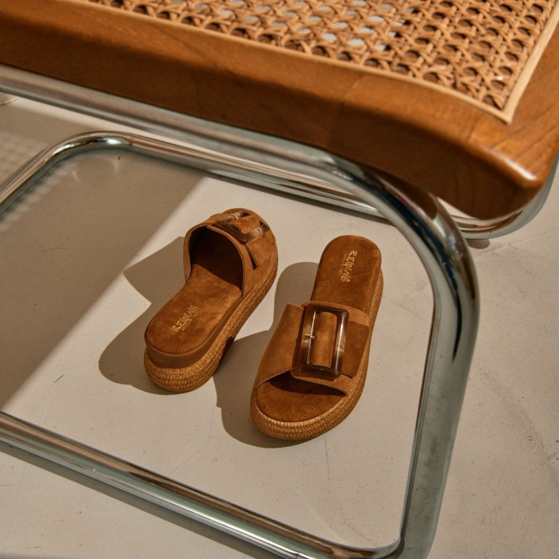 Mules Yaelle en cuir velours - Talon 5 cm Chic | Reqins