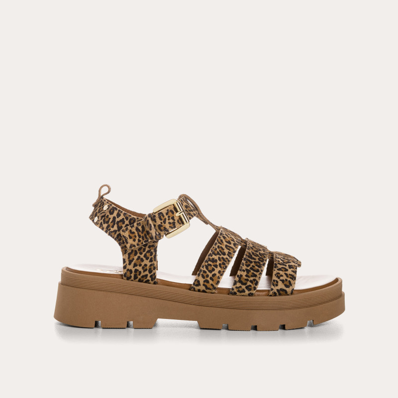 Leopard leather Luxor sandals with creased sole