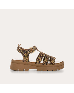 Leopard leather Luxor sandals with creased sole