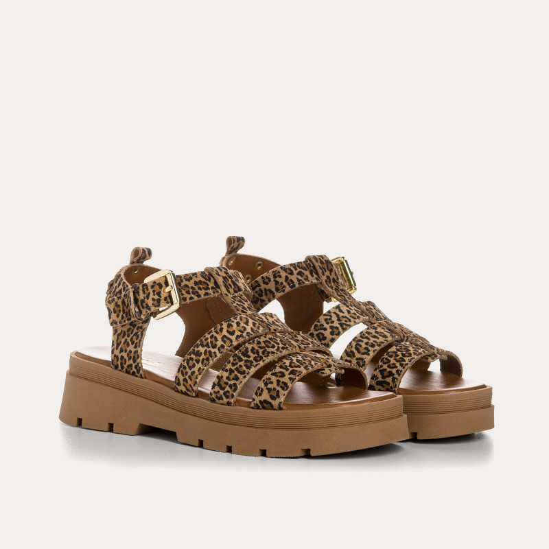 Leopard leather Luxor sandals with creased sole