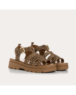 Leopard leather Luxor sandals with creased sole