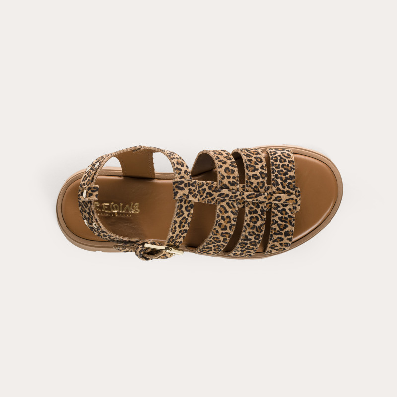 Leopard leather Luxor sandals with creased sole