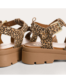 Leopard leather Luxor sandals with creased sole