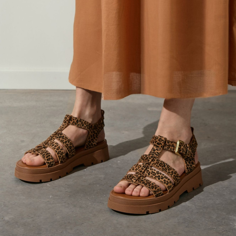 Leopard leather Luxor sandals with creased sole