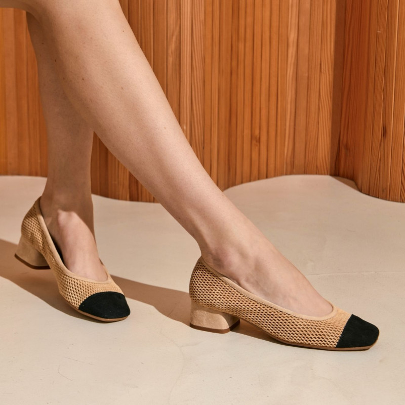 Kana heeled leather perforated ballerinas