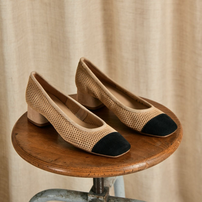 Kana heeled leather perforated ballerinas