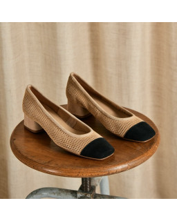 Kana heeled leather perforated ballerinas