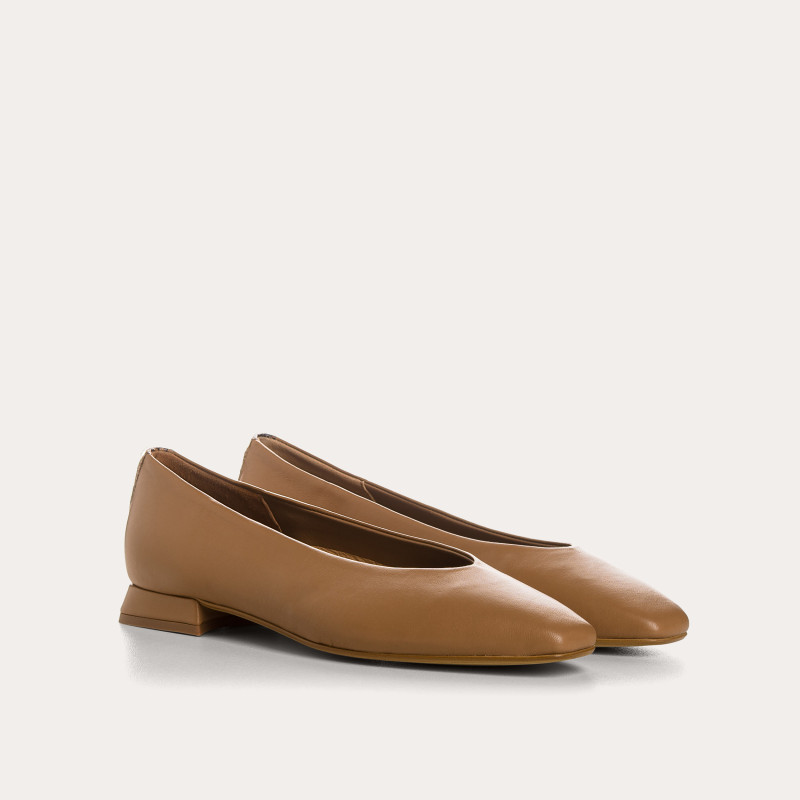 Ballerines Thea camel en cuir et imprimé python | Reqins