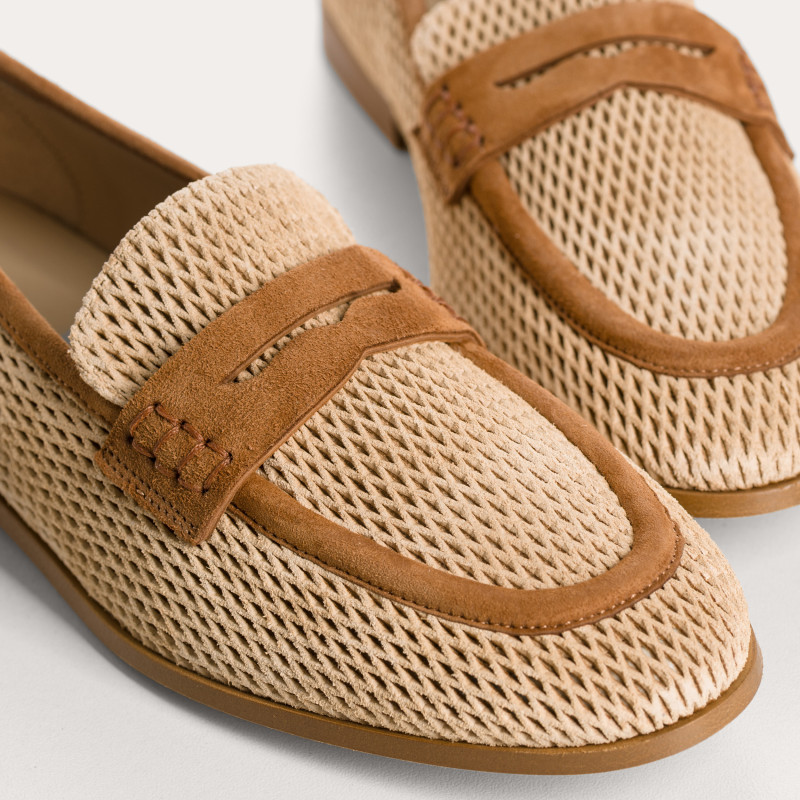 Mocassins Florine en cuir velours perforé bicolore | Reqins