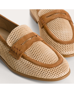 Mocassins Florine en cuir velours perforé bicolore | Reqins