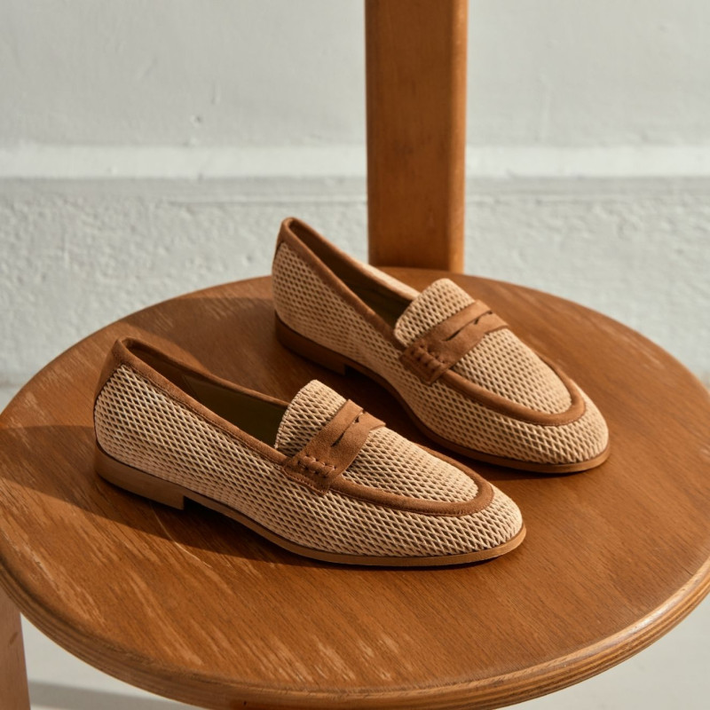 Mocassins Florine en cuir velours perforé bicolore | Reqins