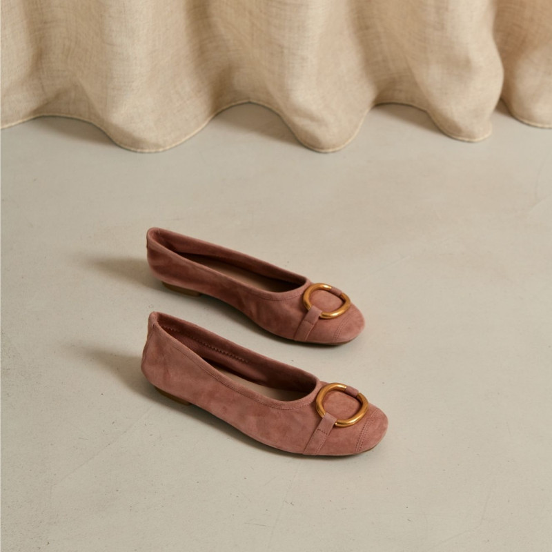Ballerines Helna en cuir velours à boucle ronde | Reqins