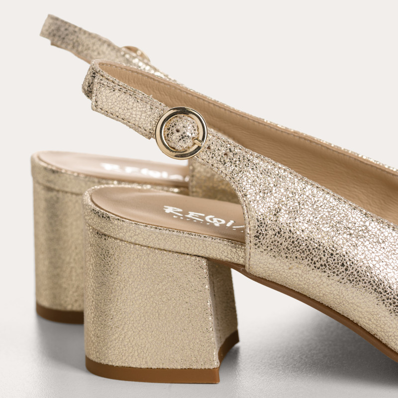 Sandales slingbacks Orea en cuir métallisé craquelé | Reqins
