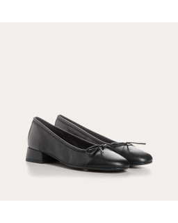 Sofia Smooth Leather Heeled Ballerinas with Bow | Reqins