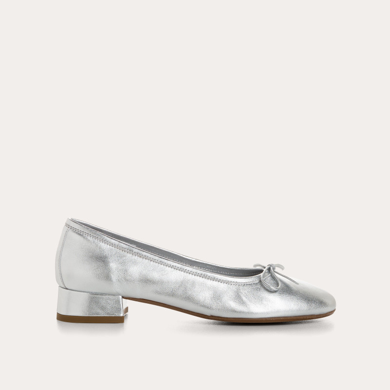 Sofia Metallic Leather Heeled Ballerinas with Bow | Reqins
