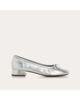 Sofia Metallic Leather Heeled Ballerinas with Bow | Reqins