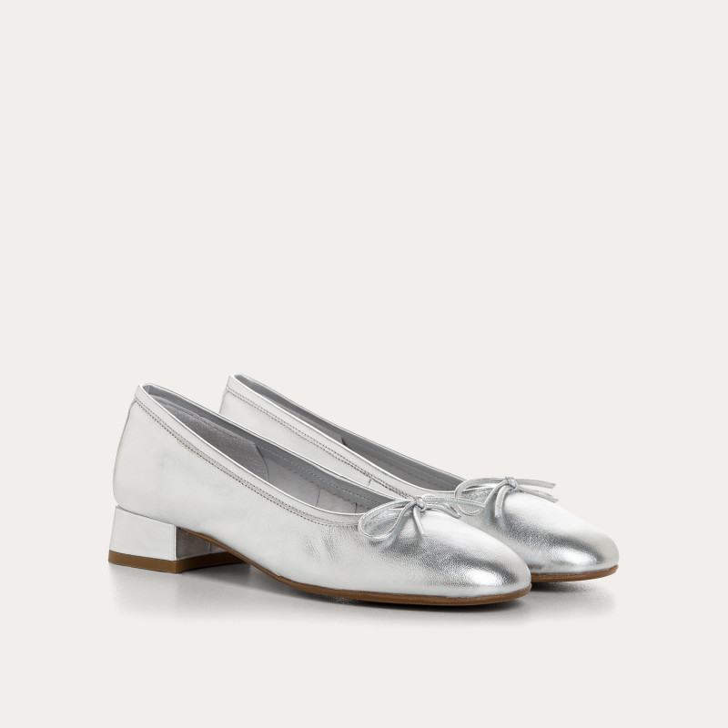 Sofia Metallic Leather Heeled Ballerinas with Bow | Reqins