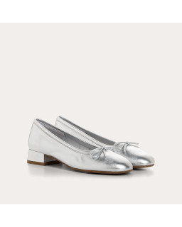 Sofia Metallic Leather Heeled Ballerinas with Bow | Reqins