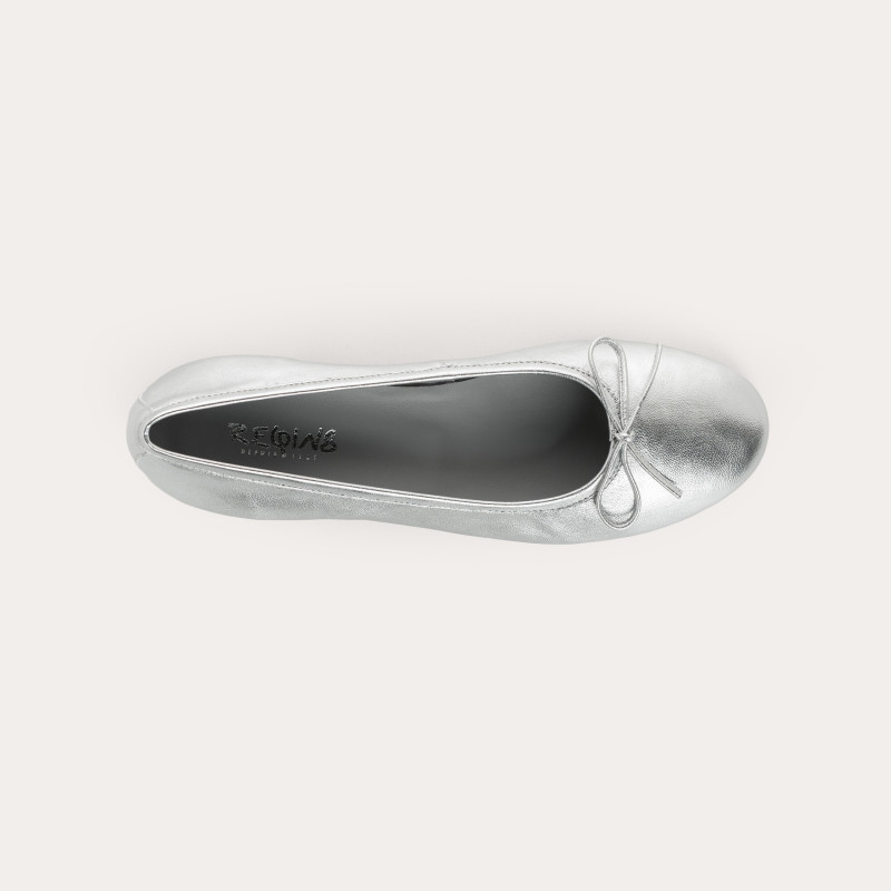 Sofia Metallic Leather Heeled Ballerinas with Bow | Reqins