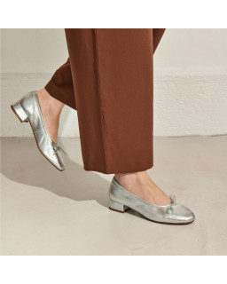 Sofia Metallic Leather Heeled Ballerinas with Bow | Reqins
