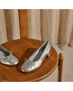 Sofia Metallic Leather Heeled Ballerinas with Bow | Reqins