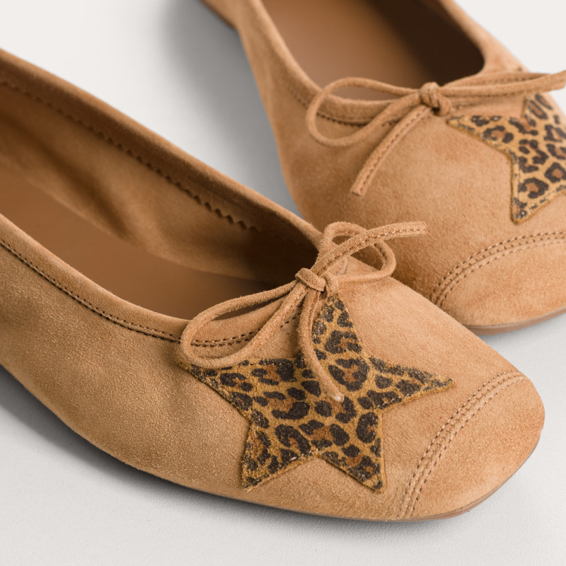 Ballerines Hello en cuir velours imprimé léopard | Reqins