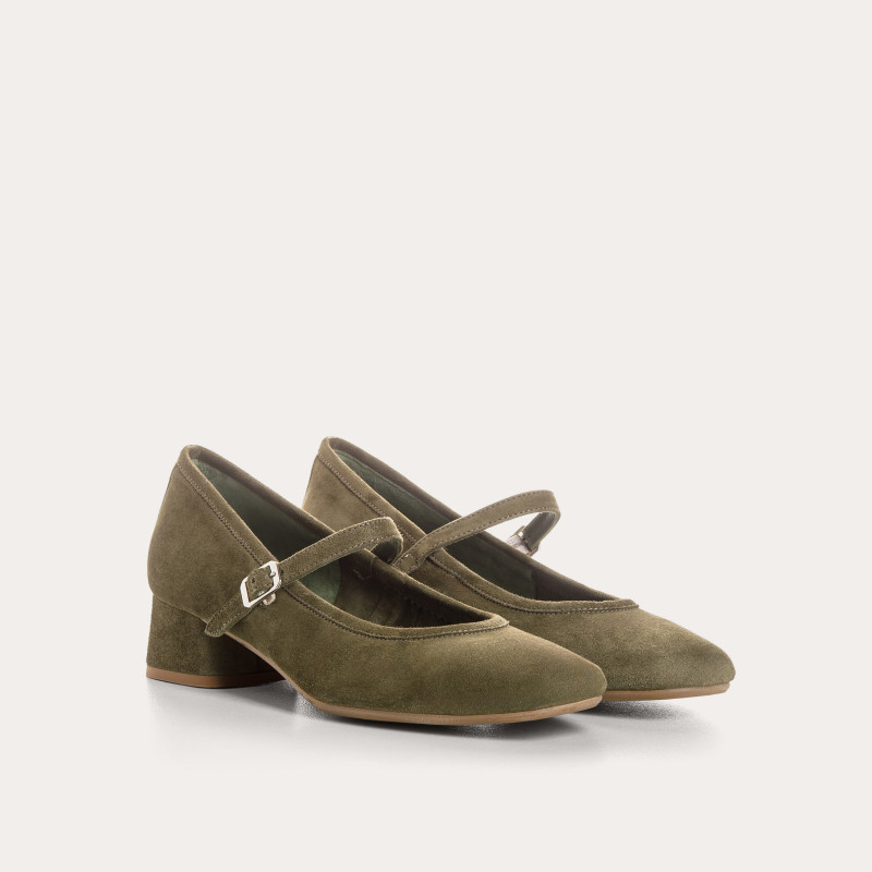 Kelly Brown Heel Mary Janes in Suede