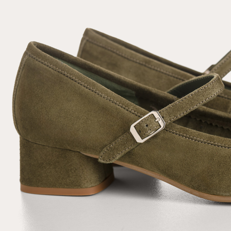 Kelly Brown Heel Mary Janes in Suede