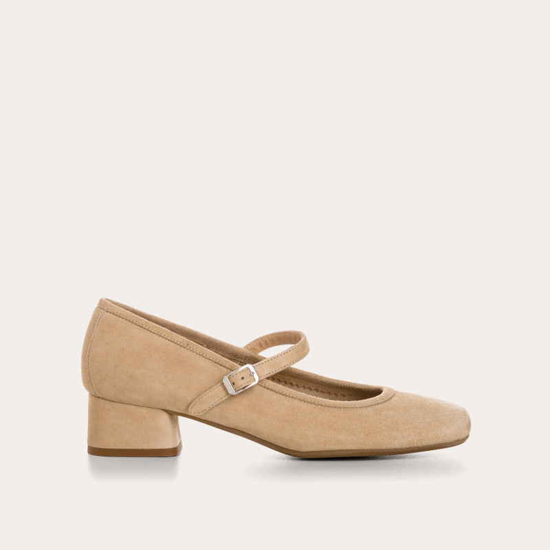 Kelly Brown Heel Mary Janes in Suede