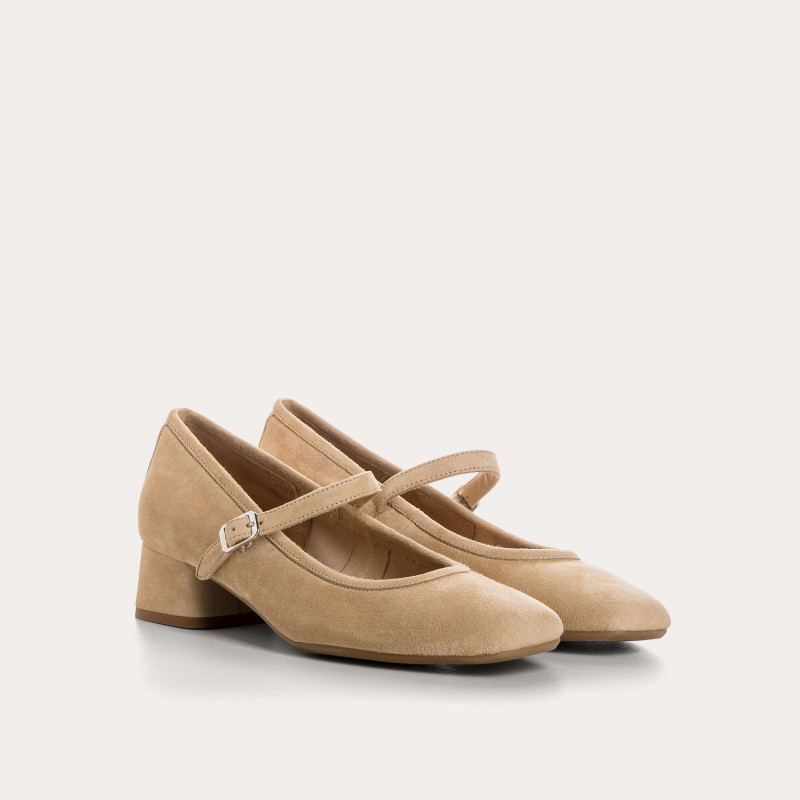 Babies à talon Kelly marron en cuir velours | Reqins