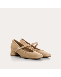 Kelly Brown Heel Mary Janes in Suede